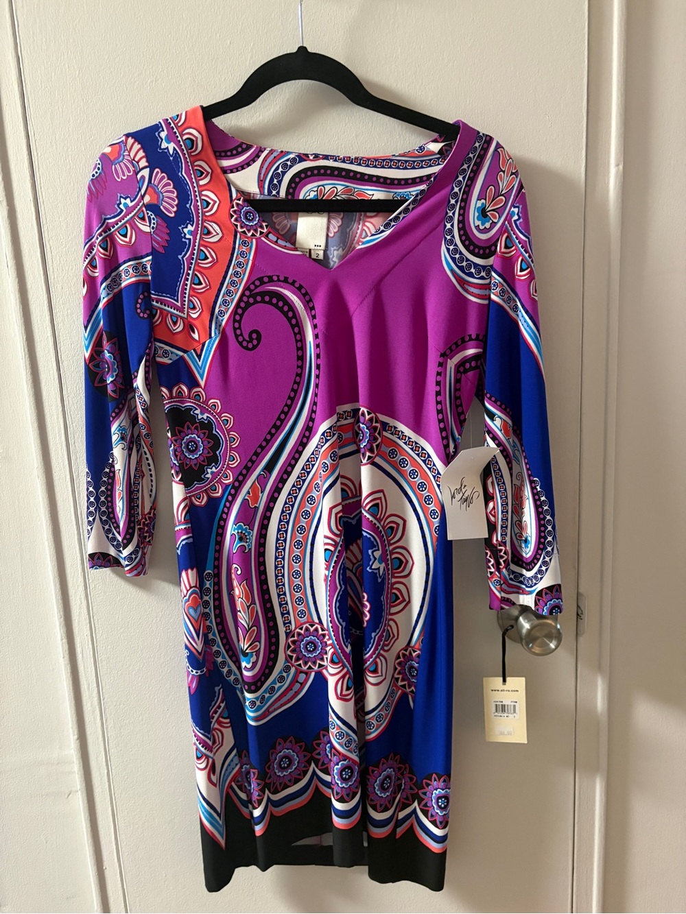 Vibrant Purple Paisley V-Neck Women's dress